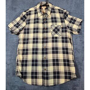 Timberland Slim Fit Blue Plaid Short Sleeve Button Down Men's Shirt Size Large